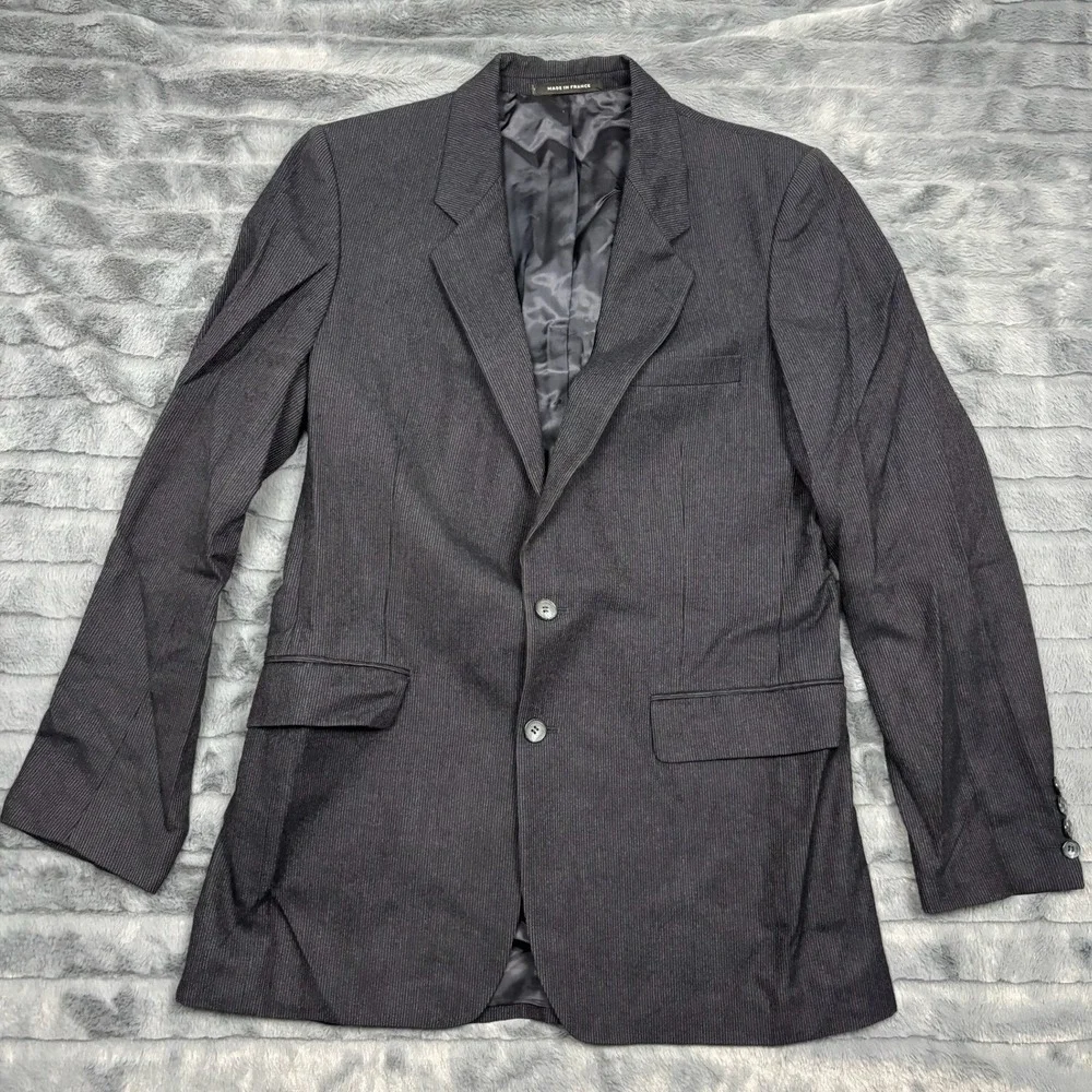 Alfani Vintage Mens Pure New Wool Pinstripe Blazer Made in France Charcoal 42R